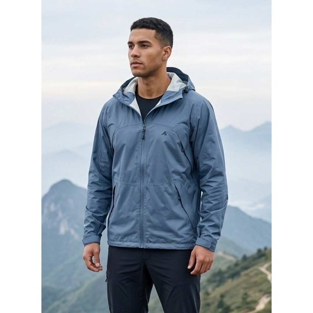 Eastern Mountain Sports Hooded Rain Jacket Men's L Blue Waterproof Nylon Outdoor